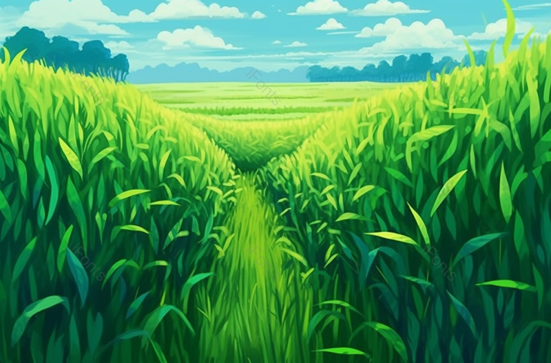 夏天清新绿色麦田蓝天白云卡通手绘插画,插画/手绘图,插画/手绘图库,插画/手绘图下载,插画/手绘